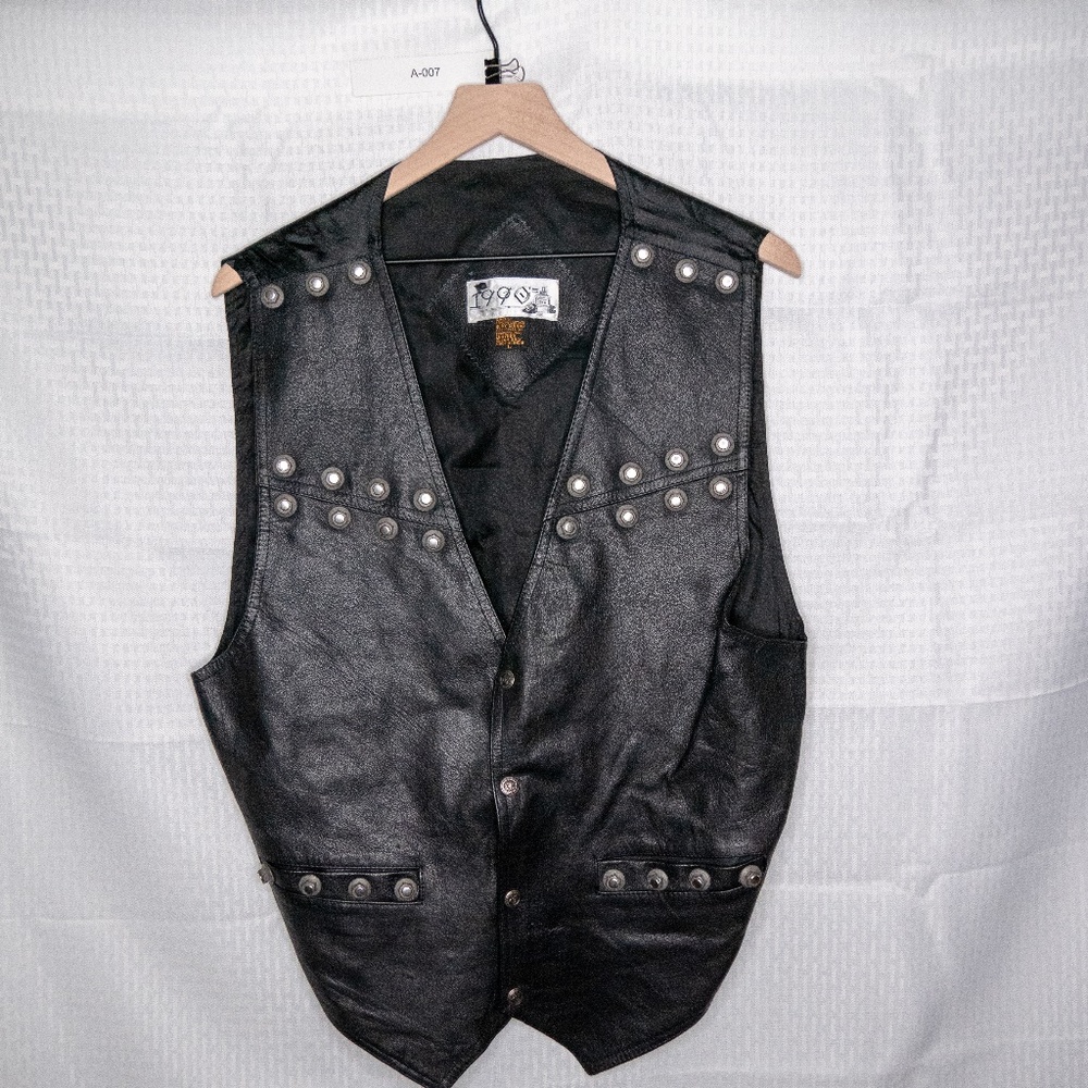 1990 INK - LEATHER BLACK VEST - LARGE